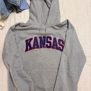 Champion Kansas Gray Hoodie with Blue and Red Accents